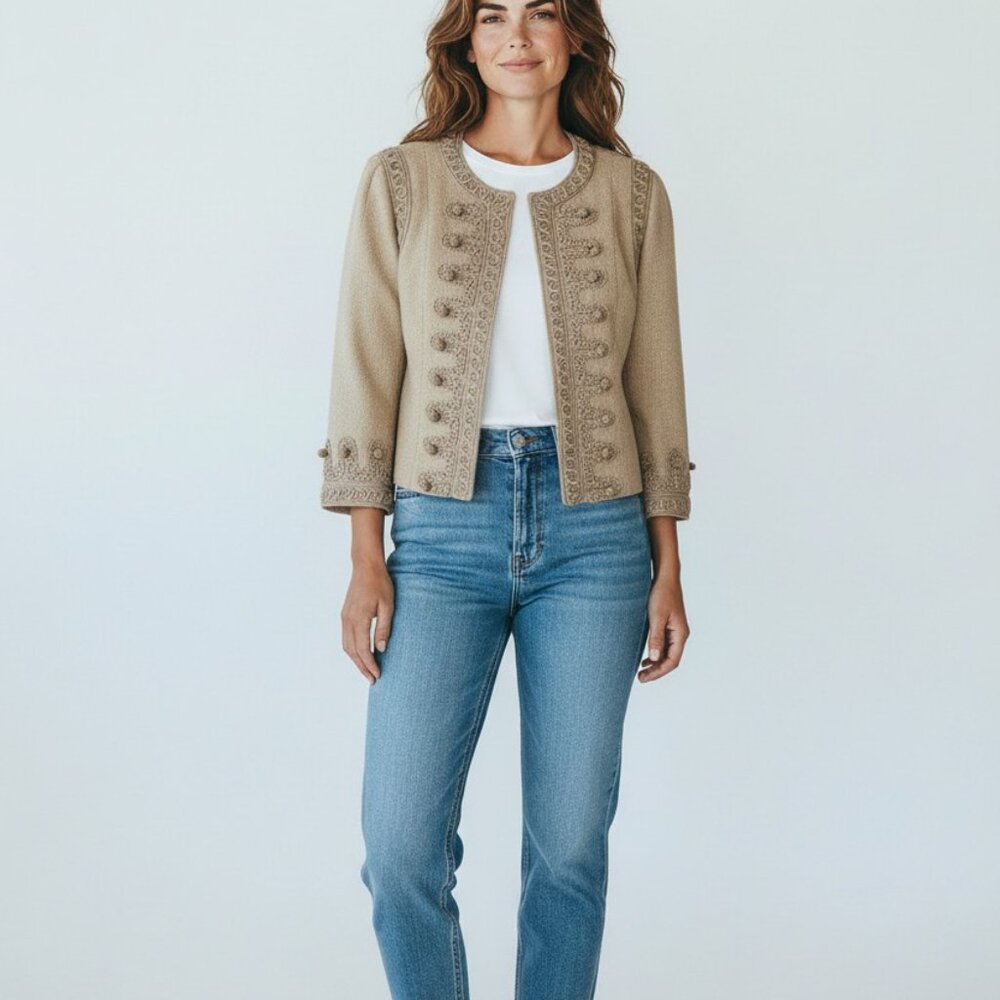 Andrew Gn Paris Textured Braided Trim Jacket Size 42 Made in France